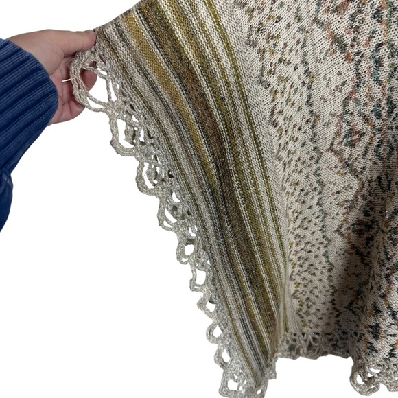 Free People Casablanca Fringe Knit Wool/Linen/Silk/Alpaca Poncho Ivory Multi S - Picture 4 of 13